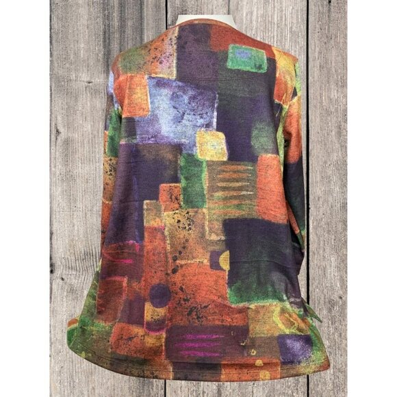 Ali Miles Petite quarter sleeve vneck graphic multicolor color block top NEW PM - Picture 6 of 8